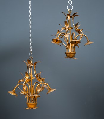 Lot 331 - A pair of gold painted hanging light fittings...