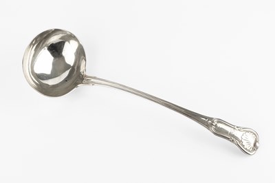 Lot 740 - A George III silver King's pattern soup ladle,...