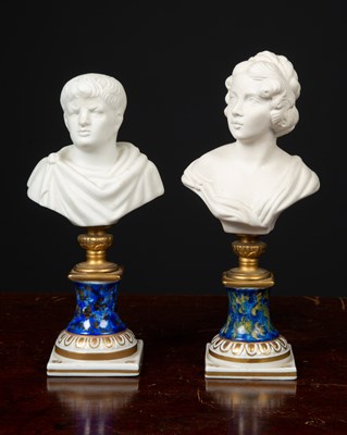 Lot 240 - A pair of small marble busts, formed as a...