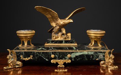 Lot 335 - A gilt metal mounted black marble desk stand,...