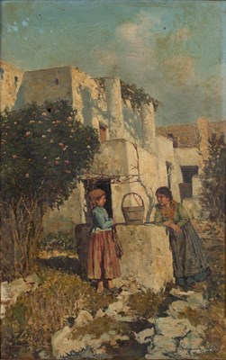 Lot 380 - Bernardo Hay (1864-1935) A natter at the well,...