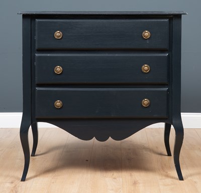 Lot 332 - A dark grey painted chest of three drawers...