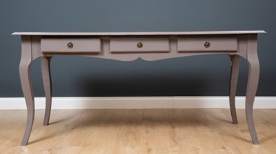 Lot 407 - A grey painted contemporary three drawer table...