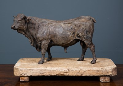 Lot 188 - An antique cast iron sculpture of a prize bull...