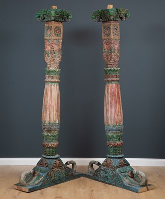 Lot 582 - A large Indian painted hardwood swing with two...