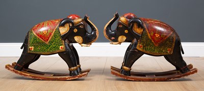 Lot 265 - A pair of Indian painted wooden rocking...