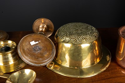 Lot 2 - A brass capstan inkwell, 19cm diameter x 5cm...