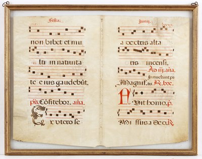 Lot 97 - An antique double page antiphonal musical...