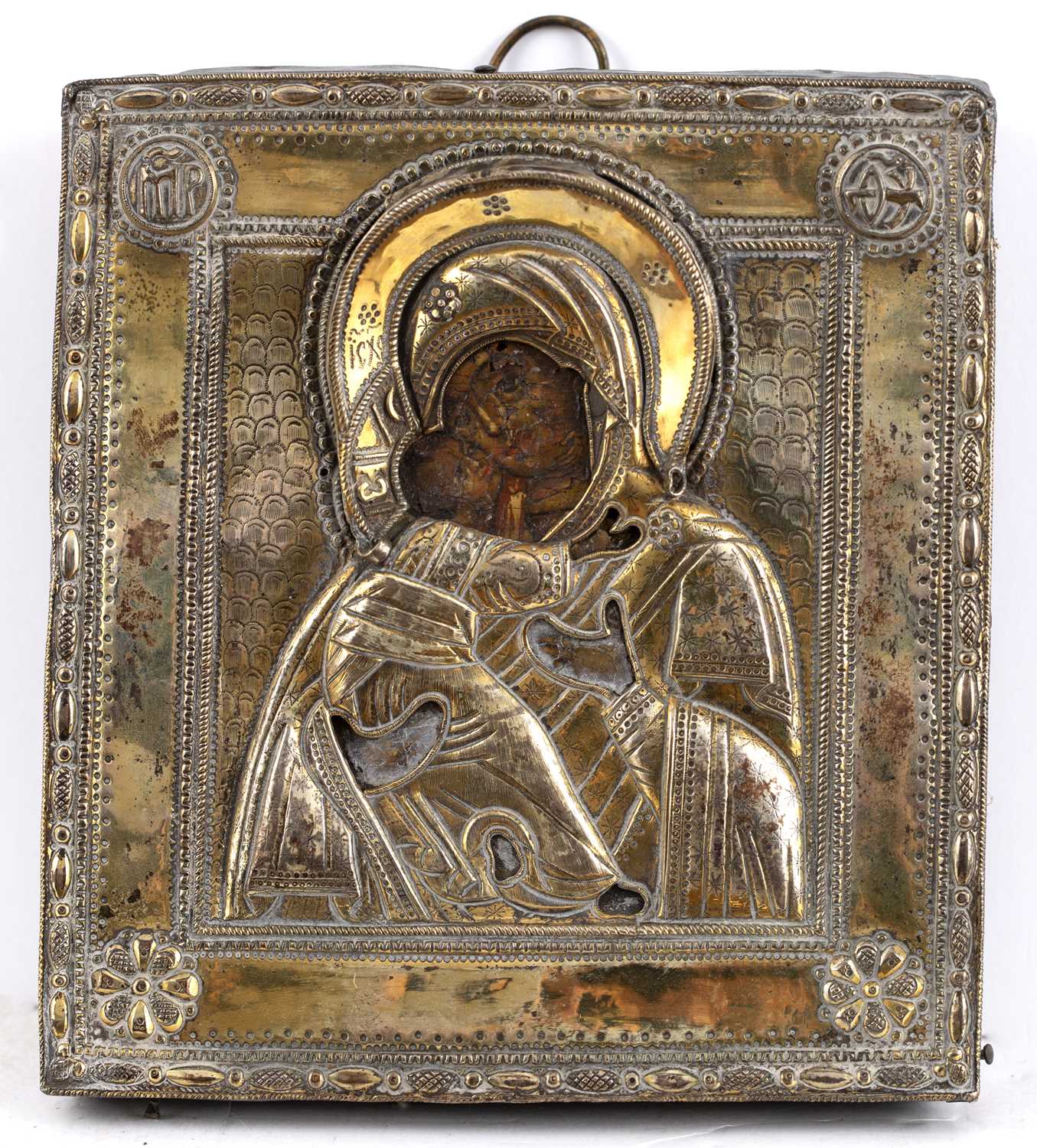 Lot 447 - An antique Russian icon painted with The...