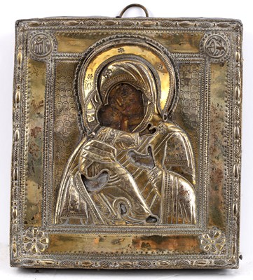 Lot 447 - An antique Russian icon painted with The...