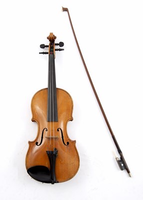 Lot 122 - A half sized violin stamped 'Klotz' with bow,...