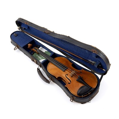 Lot 122 - A half sized violin stamped 'Klotz' with bow,...