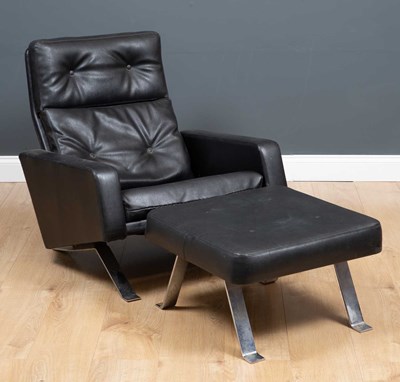 Lot 94 - A Robin Day Leo black leather low armchair and...