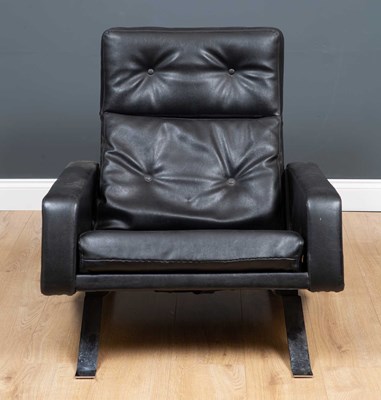 Lot 94 - A Robin Day Leo black leather low armchair and...