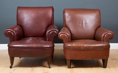 Lot 354 - A near pair of leather roll top armchairs, one...