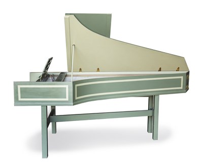 Lot 90 - A two manual green painted harpsichord, the...