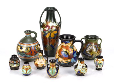 Lot 396 - Collection of Gouda and Arnhem pottery to...