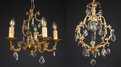 Lot 145 - A glass hanging four light electrolier with...