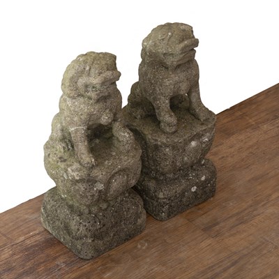 Lot 425 - Pair of marble Buddhist lions Chinese,...