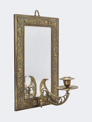 Lot 86 - Arts & Crafts brass framed girandole mirror,...