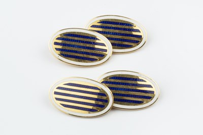 Lot 276 - A pair of enamel cufflinks, each oval panel...