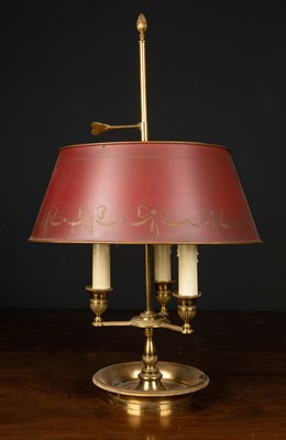 Lot 483 - A brass bouillotte style table lamp with three...