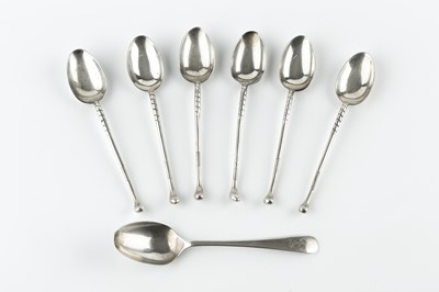 Lot 354 - A set of six silver novelty tea spoons, in the...