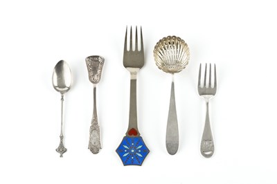 Lot 355 - A Danish silver gilt and enamel fork, the...