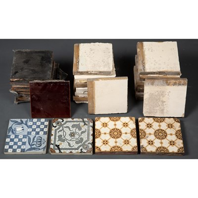 Lot 584a - A box of assorted Victorian tiles some with...