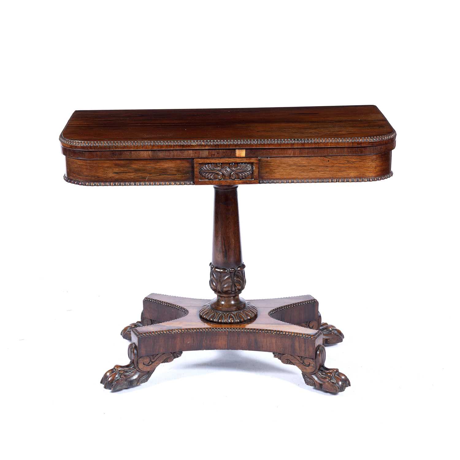 Lot 100 - Rosewood card table Victorian, on carved...