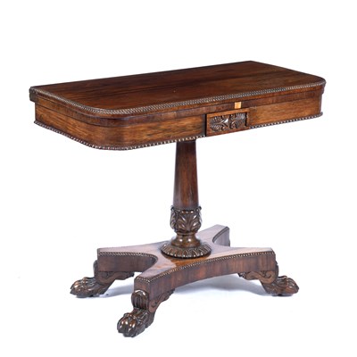 Lot 100 - Rosewood card table Victorian, on carved...