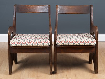 Lot 459 - A pair of arts and crafts style oak framed...