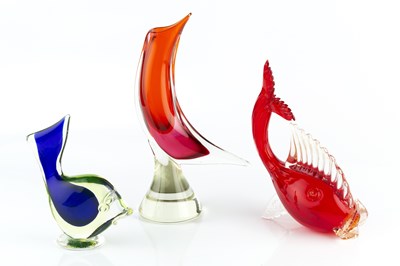 Lot 857 - Murano Art Glass Three glass fish, circa...