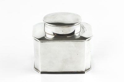 Lot 600 - A silver tea caddy, of chamfered rectangular...