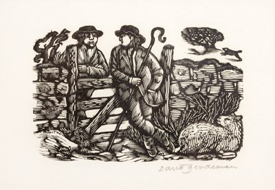 Lot 76 - David Gentleman (b.1930) Shepherds conversing,...