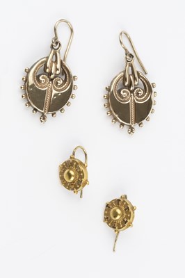 Lot 19 - Two pairs of Victorian ear pendants, the first...