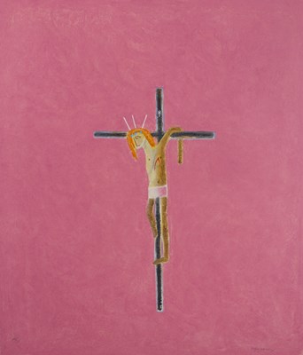 Lot 122 - Craigie Aitchison (1926-2009) Pink Crucifixion,...