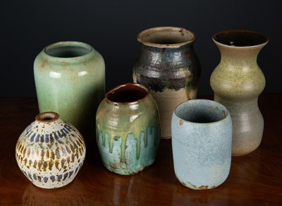 Lot 152 - Six pieces of studio pottery some with makers...