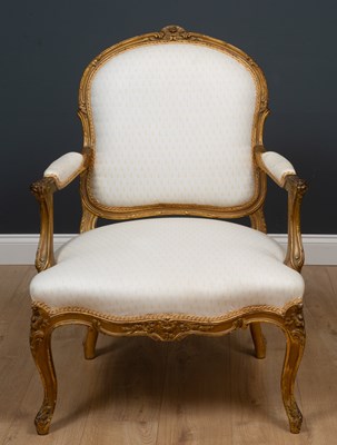 Lot 517 - A 19th century gilt-framed open armchair, the...