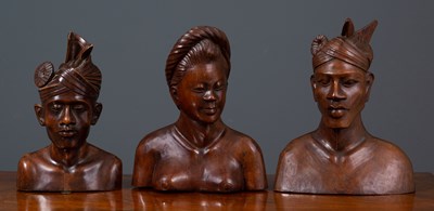 Lot 302 - A group of three Asian hardwood busts, two...