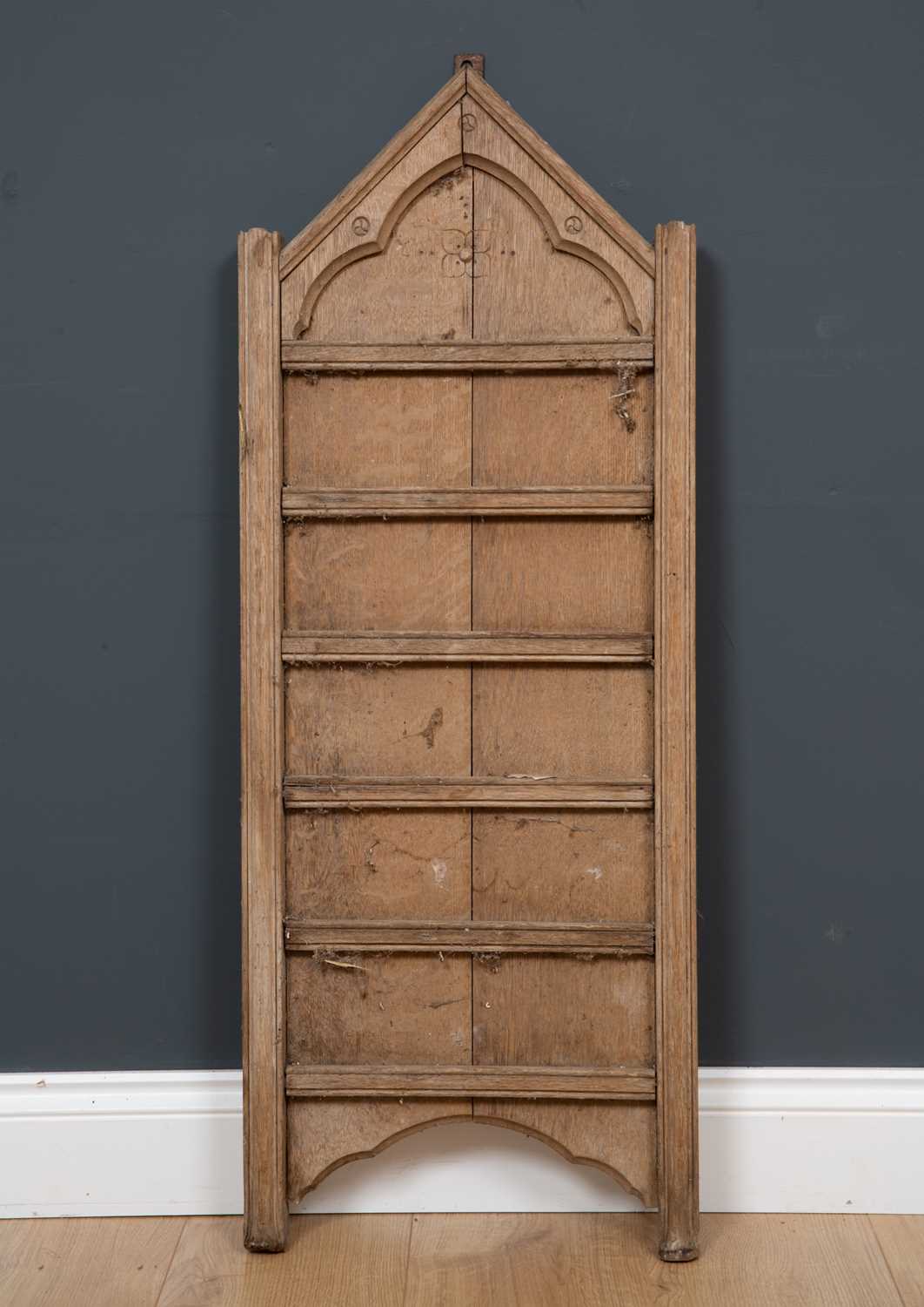 Lot 231 - An antique oak chapel hymn board, 37cm wide x...