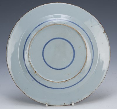 Lot 390 - Delftware plate 18th Century, painted with two...