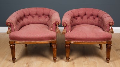 Lot 289 - A pair of Victorian walnut framed tub back...