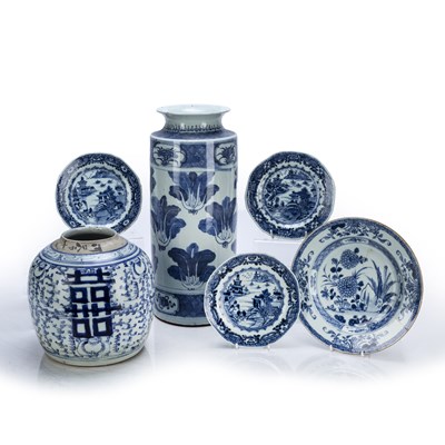 Lot 415 - Blue and white cylindrical vase Chinese, 19th...