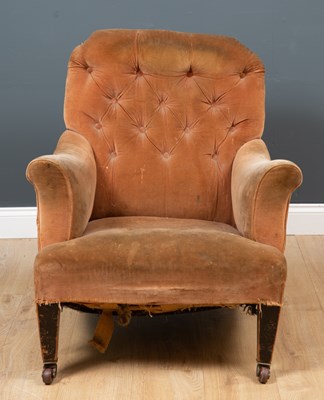 Lot 221 - A Victorian button upholstered armchair with...