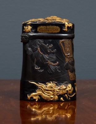 Lot 63 - A Japanese bronze vesta case with gilded...