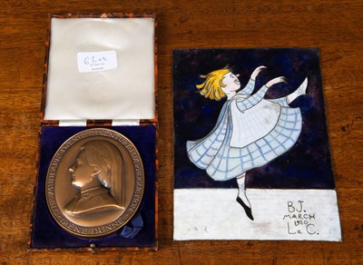 Lot 62 - An early 20th century enamelled plaque with...
