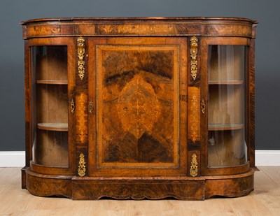 Lot 250 - A 19th century walnut credenza with satinwood...