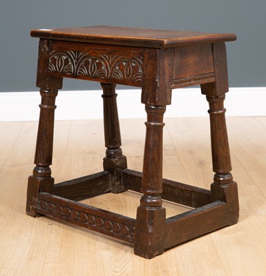 Lot 255 - An 18th century oak joint stool 47cm wide x...