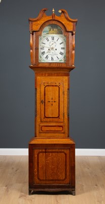 Lot 365 - An antique oak longcase clock the painted dial...